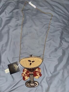 Beaded Espresso Martini Glass Crossbody Bag with Bow Detail Handmade in India